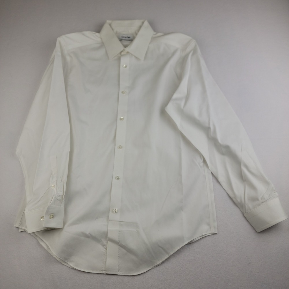 Calvin Klein Men White Slim Fit Performance Non-Iron Cotton Dress Shirt 16 32/33